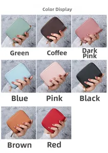Collection of PU leather card holders in eight colors with litchi texture and zippers