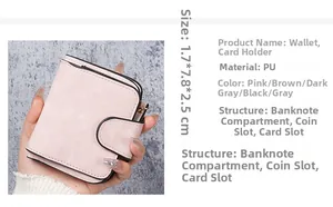 Pink PU leather wallet detail showing cash slot, coin pocket and multi-card capacity