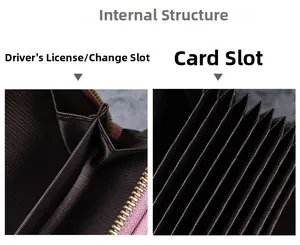 Detailed view of the double-layer card holder interior with accordion slots and zipper pocket