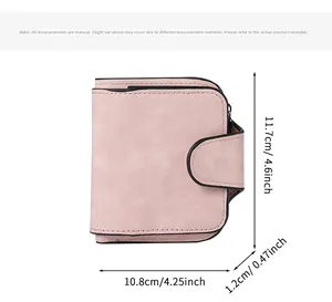 Pink bifold wallet dimensions 11.7 x 10.8 cm with matte finish and secure clasp