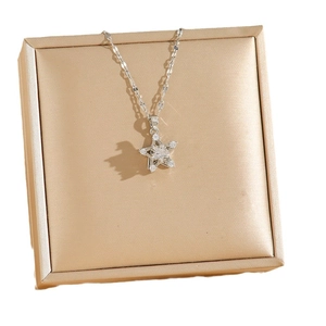 Rotating star pendant necklace in silver stainless steel with sparkling crystals