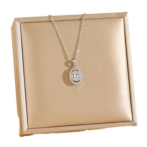 Elegant silver titanium steel necklace featuring a crystal oval pendant on a gold box