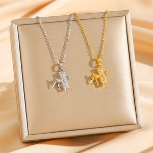 Bamboo shaped titanium steel necklaces with full crystal pave in gold and silver