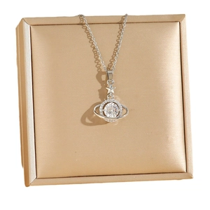 Titanium steel planet necklace with galaxy saturn pendant and sparkling star zircon