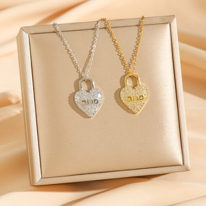 Heart Lock Pendant Necklace Stainless Steel Pavé Rhinestone Romantic Luxury Clavicle Chain Elegant Jewelry For Women