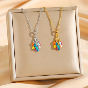 Colorful hot air balloon necklace set in gold and silver finish with enamel charm