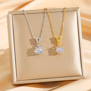 Fashionable V-letter necklace with sparkling zircon pendant in gold and silver plating