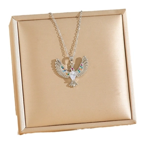 Silver eagle necklace with colorful crystals and pear-shaped diamond pendant