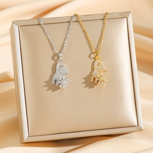 Sparkling pave zircon mechanical bear pendant necklaces in gold and silver plating