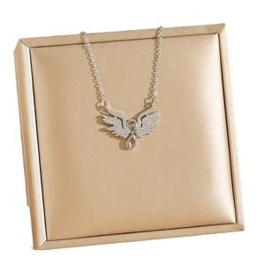 Silver titanium steel infinity angel wing necklace with sparkling zircon crystals for women