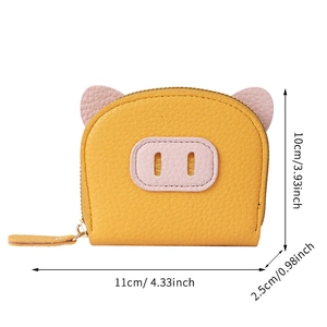 Cute yellow pig card holder dimensions showing length 11cm and height 10cm on white background