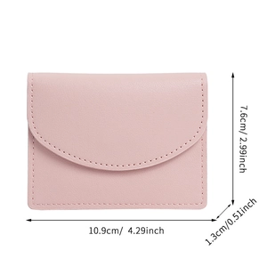 Detailed view of pink PU leather wallet dimensions 10.9x7.6x1.3cm with stitching