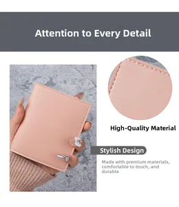 Detail of pink PU leather card holder showing lychee texture and stitching