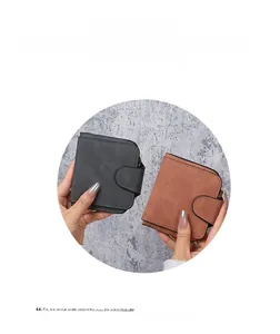 Short vintage wallets in dark gray and brown with matte finish and snap button closure