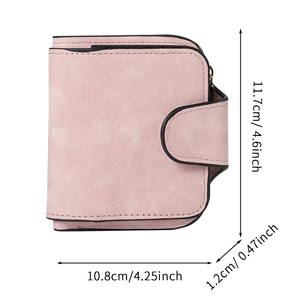 Pink matte leather wallet for women with dimensions 11.7 x 10.8 cm and buckle closure