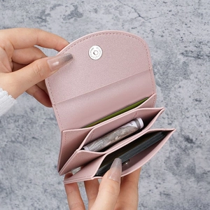 Pink minimalist PU leather wallet with magnetic closure and three card compartments
