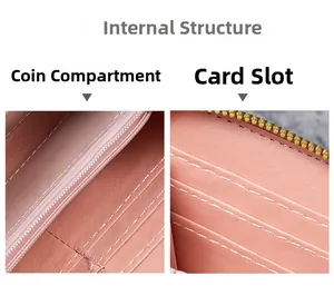 Struttura interna del portafoglio rosa con scomparti per carte e tasca per monete zip