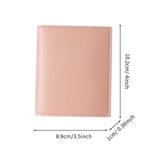 Pink slim leather card wallet for women with dimensions 10.2x8.9x1cm shown on white background