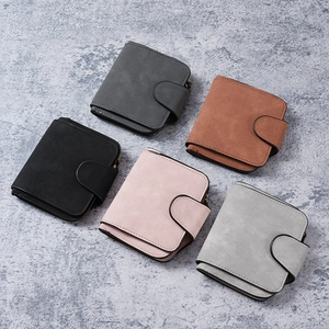 Women's Short Wallet Frosted PU Leather Multi Card Slots Coin Pocket Retro Simple Snap Closure Folding Clutch
