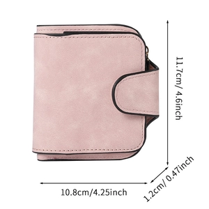 Pink minimalist short wallet for women with dimensions 11.7x10.8x1.2cm on white background