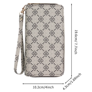 Portefeuille femme long à motif floral avec double fermeture éclair et dragonne détails