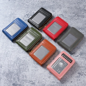 Multi-color leather RFID blocking credit card wallets with 12 slots and zipper closure