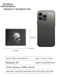 Detailed size specifications of the skull print wallet with layout and internal compartments