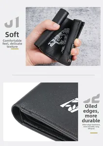 Detail of soft black lychee grain leather wallet with high-quality edge oil craft