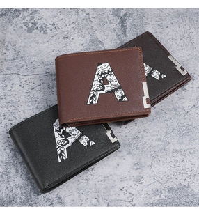 Men's vintage bifold wallets with letter A print and durable metal corner detail