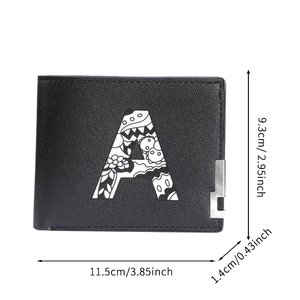 Classic black bifold men's wallet with vintage floral letter A print and metal accents
