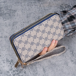 Portefeuille Long pour Femmes Double Fermeture Éclair Pochette Imprimé Floral Grande Capacité Poche Téléphone Bracelet Pour Voyage Quotidien
