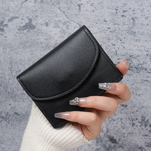 Women Minimalist PU Leather Short Wallet Litchi Pattern Card Holder Small Coin Purse With Snap Button Portable ID Window Wallet