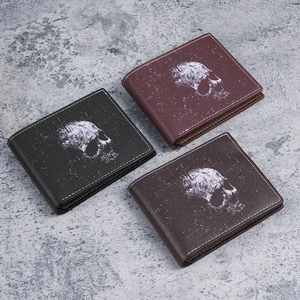 Vintage bifold wallets in three colors with retro skull print and contrast stitching