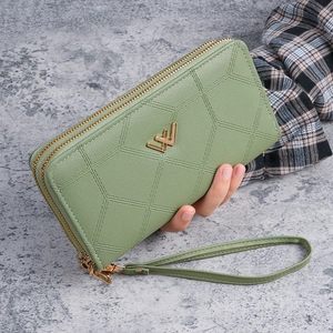 Portafoglio Lungo da Donna con Doppia Cerniera Grande Capacità Pochette in Pelle Sintetica Trapuntata Geometrica Borsa per Cellulare Elegante