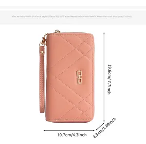 Pink quilted faux leather wallet dimensions showing height 19.6cm and width 10.7cm