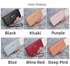 Detailed color display of quilted double zipper long wallets for women in six shades