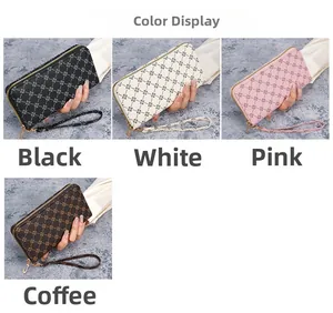 Long zip-around wallets with vintage floral patterns in black, white, pink and coffee
