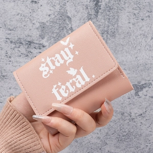 Stay Feral Gothic Bat Print Women's PVC Trifold Wallet Small Coin Purse Credit Card Holder Halloween Style Short Purse