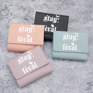 Three-fold PU leather wallet with stay feral gothic print in four trendy colors