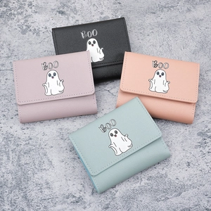 Short PU leather wallet set with cute cartoon ghost design and BOO lettering