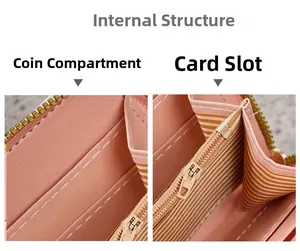 Innenstruktur der rosa Reißverschlusstasche mit Münzfach und Kartenfächern im Detail
