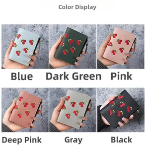 Short wallet with cherry embroidery showing six available colors in a grid view