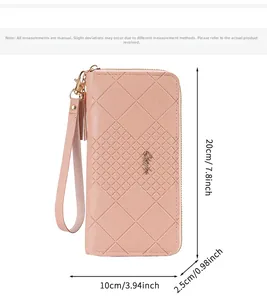 Spécifications de taille pour portefeuille long en cuir PU rose avec gland et sangle