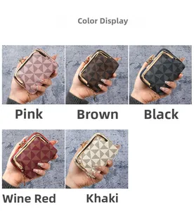 Detail view of compact organ wallets in five colors featuring geometric triangle textures
