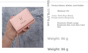 Pink PU leather bifold wallet featuring gold deer hardware and internal card slots detail