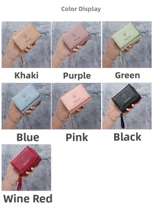 Multiple colors of women's short PU leather wallets with golden deer logo and strap