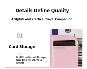 Internal card slots and stitching detail of pink leather travel passport holder