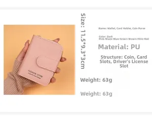 Short PU leather wallet detail showing multi-card slots and compact 11.5x9.3x3cm size