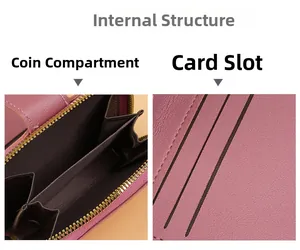 Detailed internal structure of dusty pink leather wallet with card slots and coin pocket