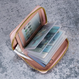 Large Capacity Litchi Pattern PVC Card Holder Wallet With Gold Zipper For Women Men Compact Coin Purse ID Case Slim Credit Card Organizer
